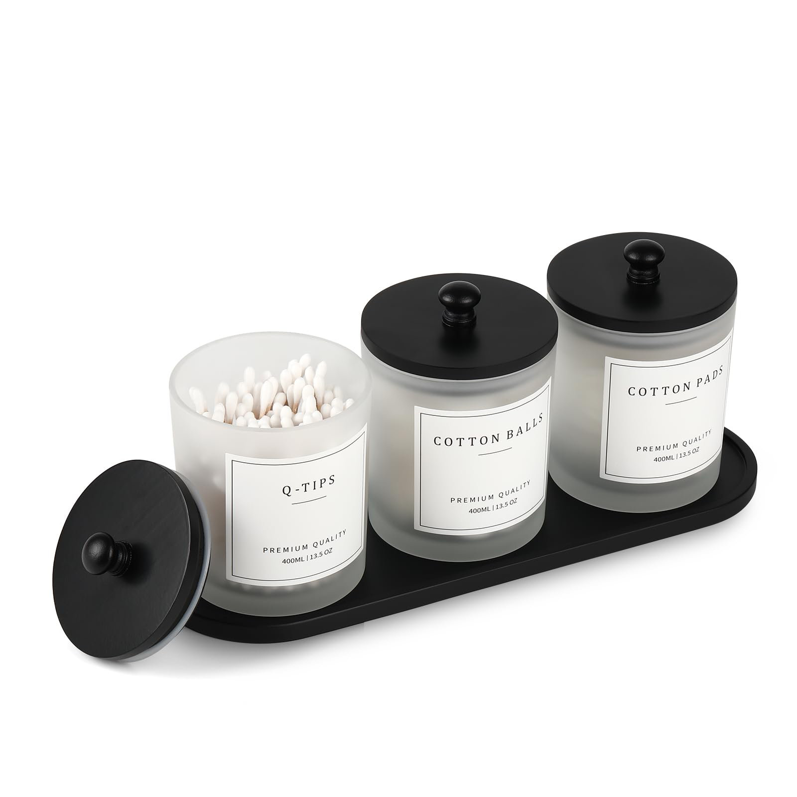 Real Solid Marble Q-tip Holder With Lid – Cotton Swab & Ball Organizer Jar For Bathroom Vanity, 3x3x4 Inches