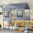  Wood Bunk Bed with Roof, Window, Sturdy Frame, Safety Guardrails, Space-Saving Design, Ladder for Easy Access, Stylish and Functional