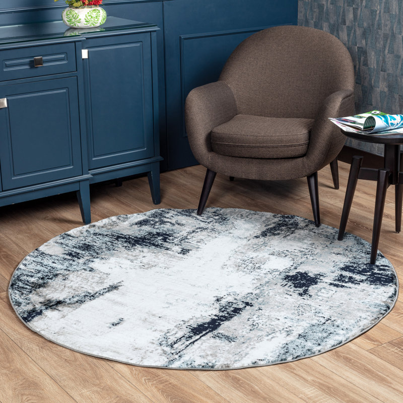 Abstract Area Rug, Round 160 cm, Black/Grey