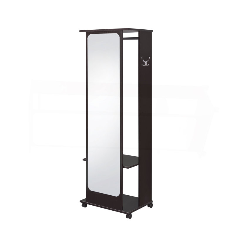 Stylish Hall Tree With Open Compartments, Hanging Rod, And Full-Length Mirror, A Practical And Elegant Addition To Your Home.