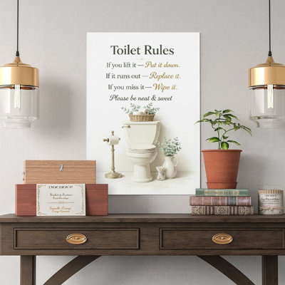 Canvas Wall Art Toilet Rules Canvas Wall Art,Black Gold Funny Bathroom Print-2 Vintage Poster Print Home Decor