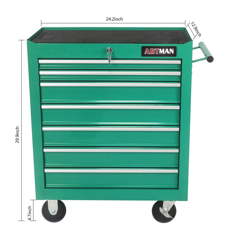 7 DRAWERS MULTIFUNCTIONAL TOOL CART WITH WHEELS, Green