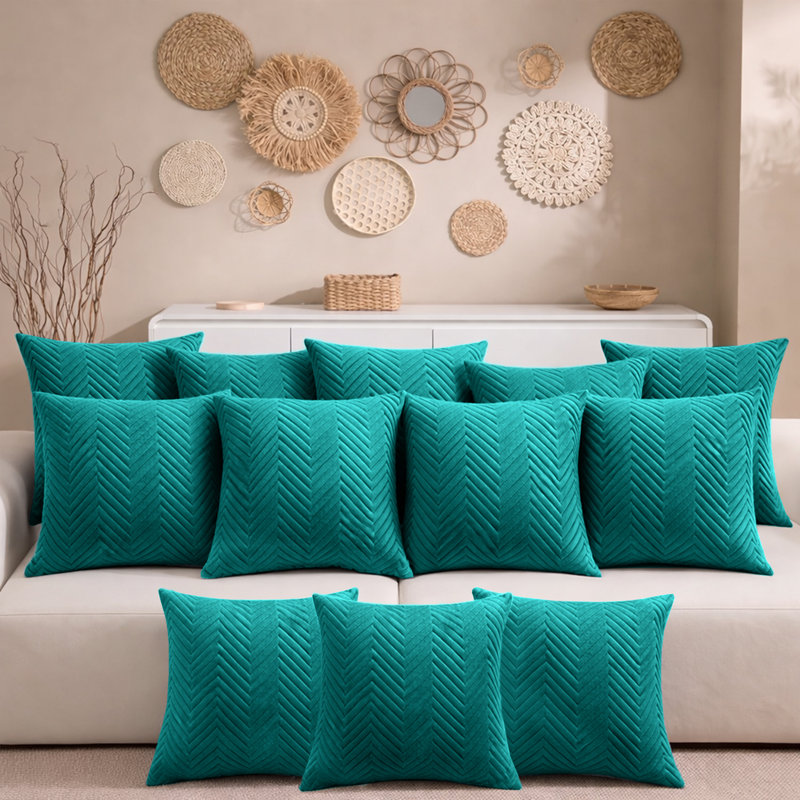 Aspire Homeware Embossed Square Velvet Cushion Cover, Pack of 12, Emerald