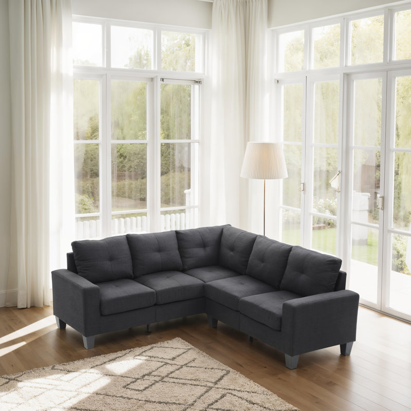 Naithan Fabric Sectional, Black Fabric