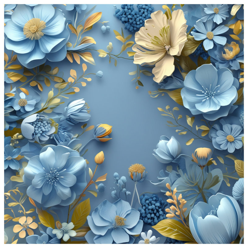 Blue Floral Arrangement Bath Mat, 24in W x 17in L