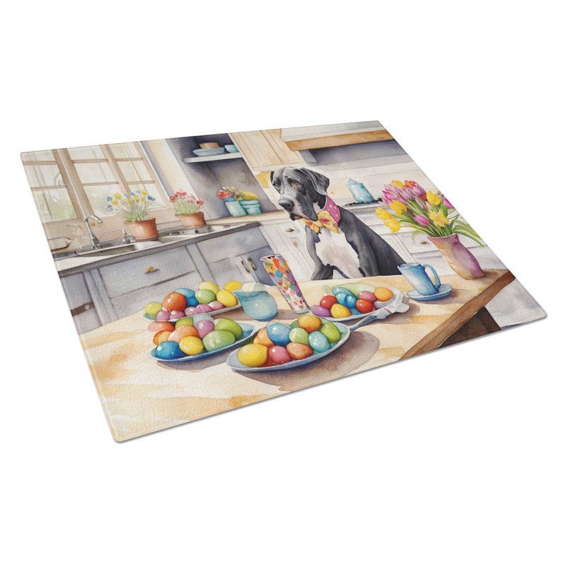 Decorating Easter Great Dane Glass Cutting Board