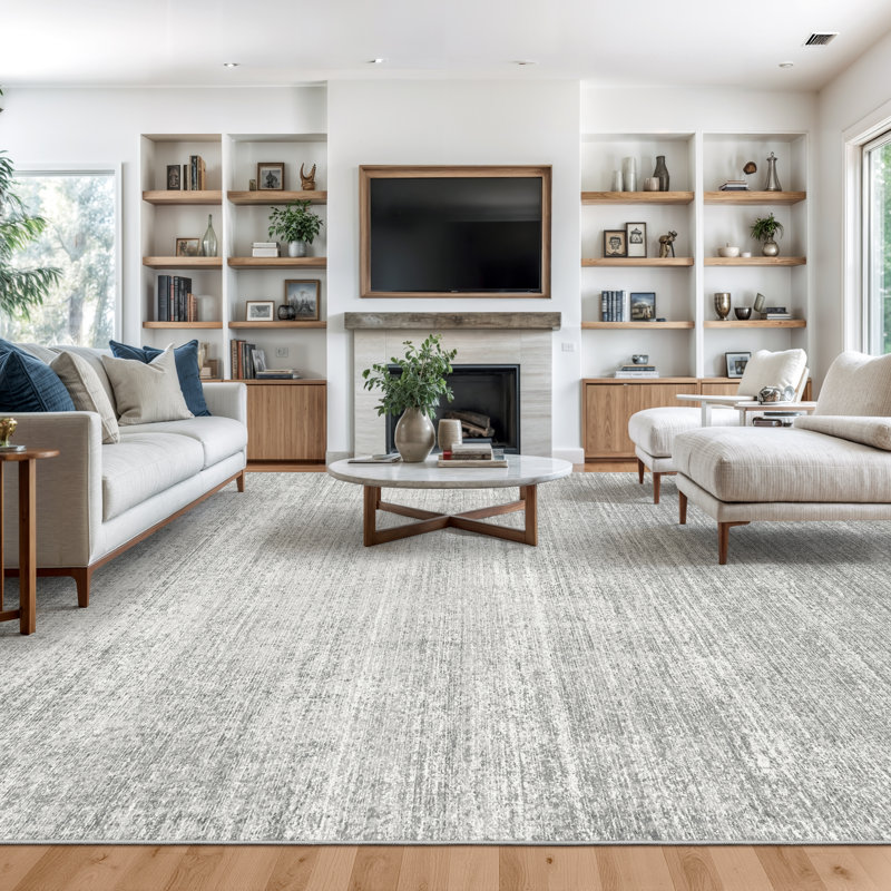 Tapis lavable à rayures rétro antidérapant (gris), Gray, Rectangle 7' x 9'