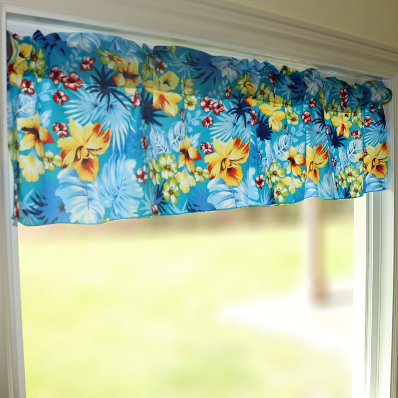 Cantonnière à motif tropical hawaïen, Turquoise, L 14 po x L 58 po