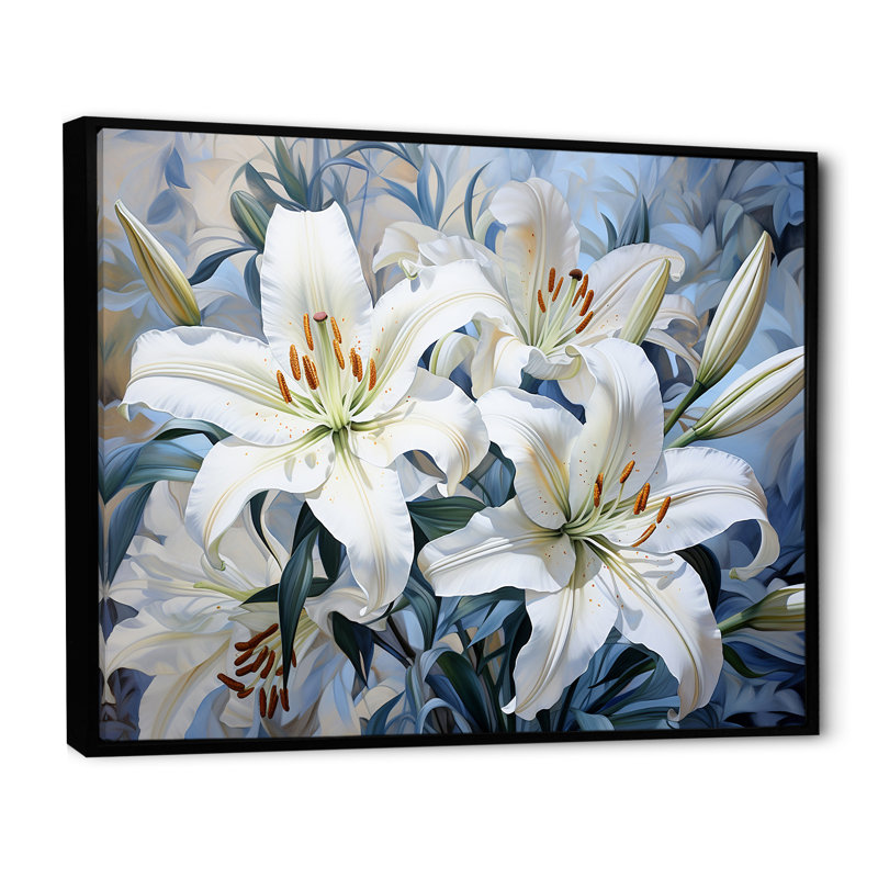 «Lilies Blossoms In Bloom VI», reproduction sur toile, Cadre flottant noir, H 16 po x l 32 po x P 1 po