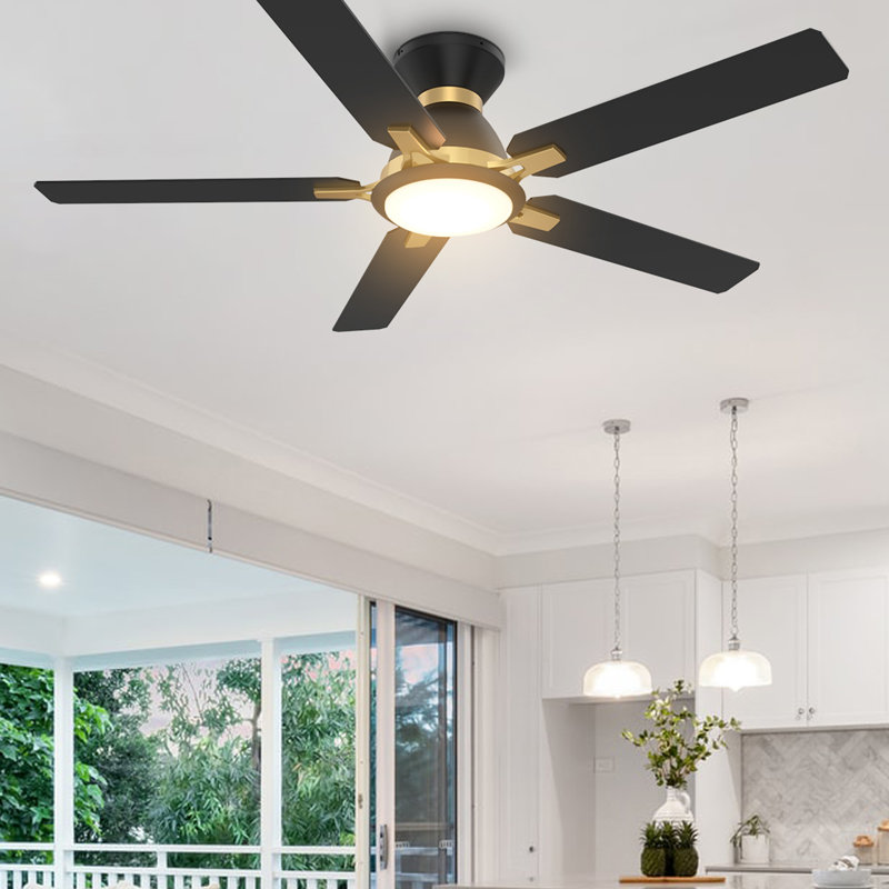 52" Smart Ceiling Fan with Light, Black, Black