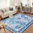Washable Area Rug, Vintage Abstract Printed Low Pile Non Slip Foldable Indoor Carpet, TPR Backing, Teal Blue Tone, 2'x3'-300183692-300183689