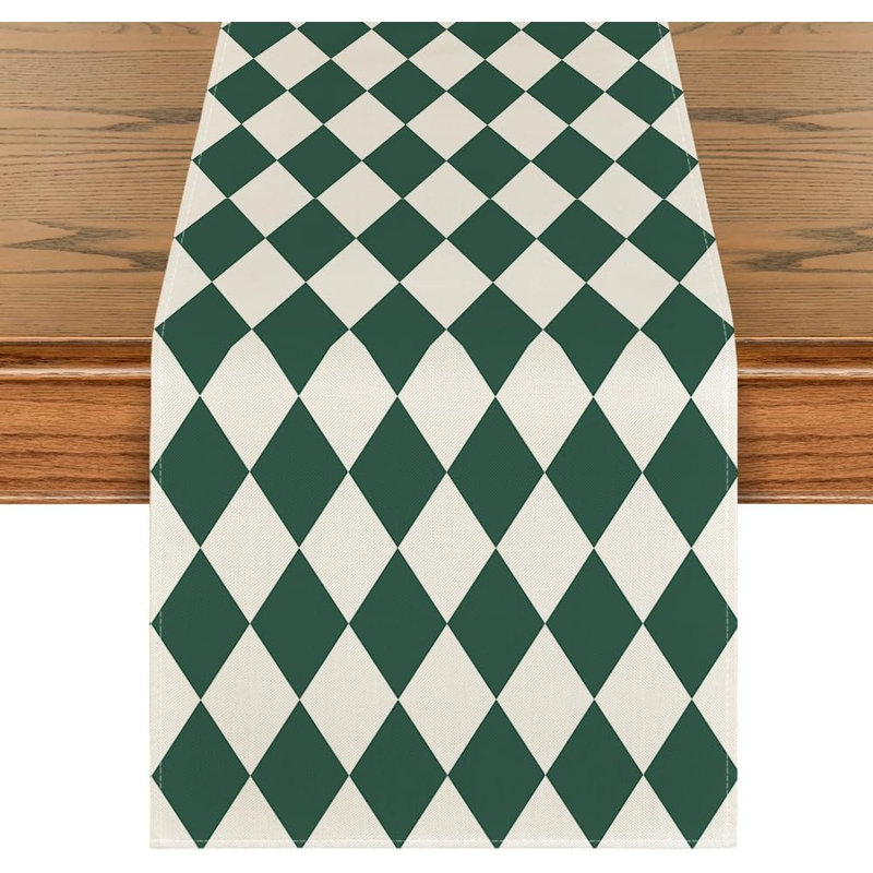Chemin de table à motif de losanges vert, décor de cuisine et de salle à manger pour la Saint-Patrick