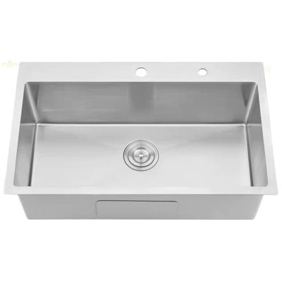 Stainless Steel 30 In 2-Hole Single Bowl Drop-In Kitchen Sink With Bottom Grid And Basket Strainer