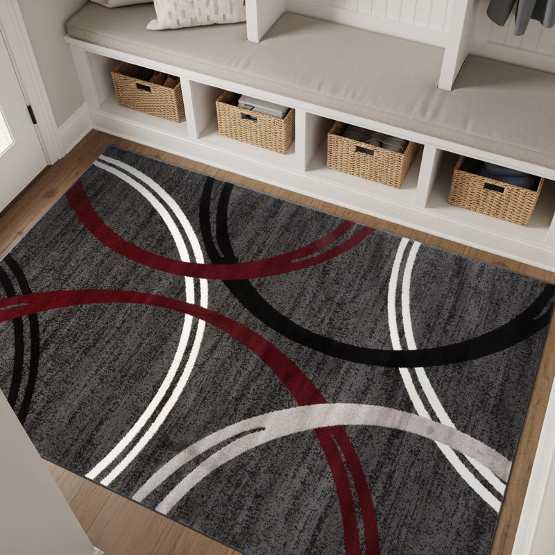 Tapis à motif géométrique Arnaldur, Rouge, Rectangle 3 pi 4 po x 5 pi