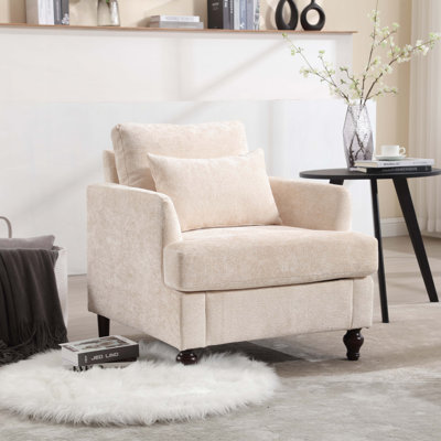 Wood Frame Chenille Armchair
