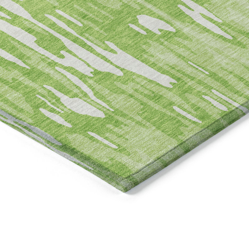Lime Synthetic Flat Woven Rectangular Washable Rug 20" x 30"