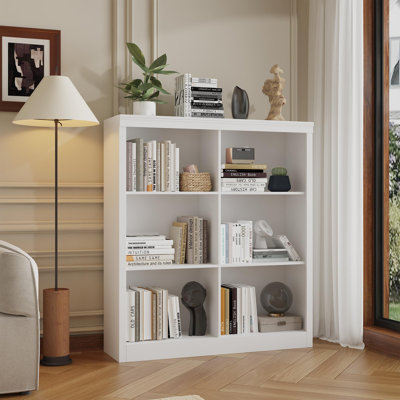 6-Cube Modular Bookshelf, 53" Tall Wood Storage Organizer with Anti-Tip Kit, Modern Display Rack for Living Room, Bedroom, Office, White