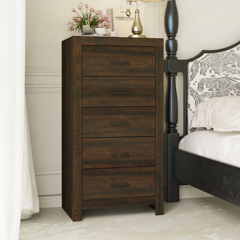 5-Drawer Tall Dresser With Wood Grain Texture, Brown