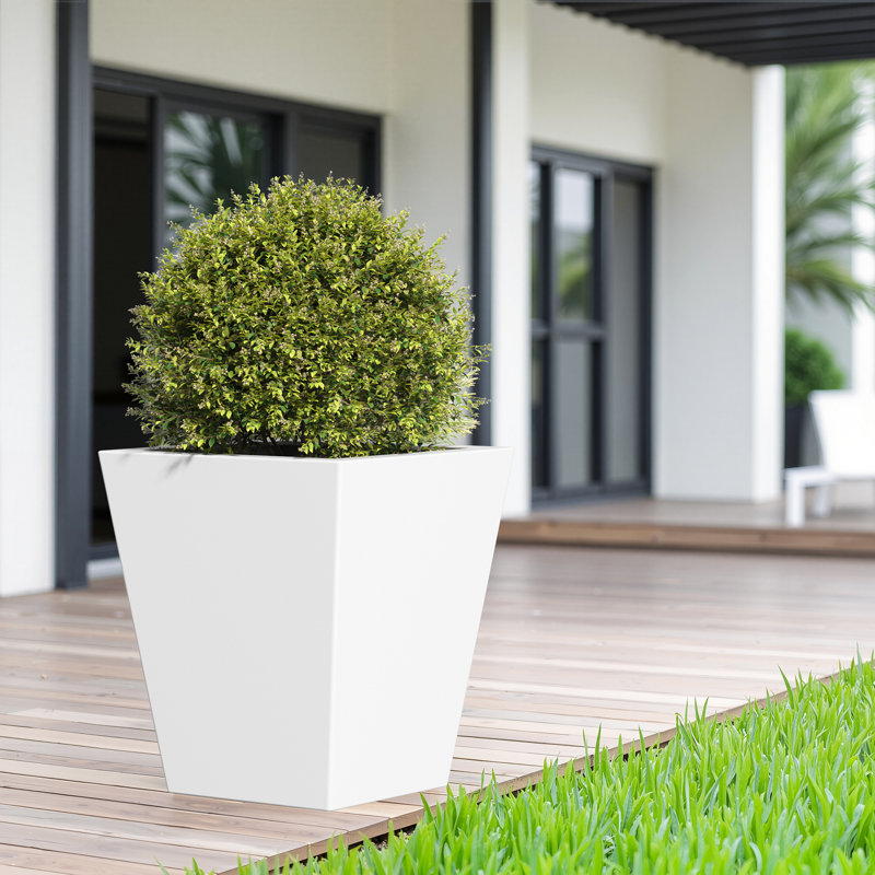 Tall Metal Tapered Planter – Large Outdoor & Indoor Garden Plant Pot With Drainage Hole And Rubber Plug, White