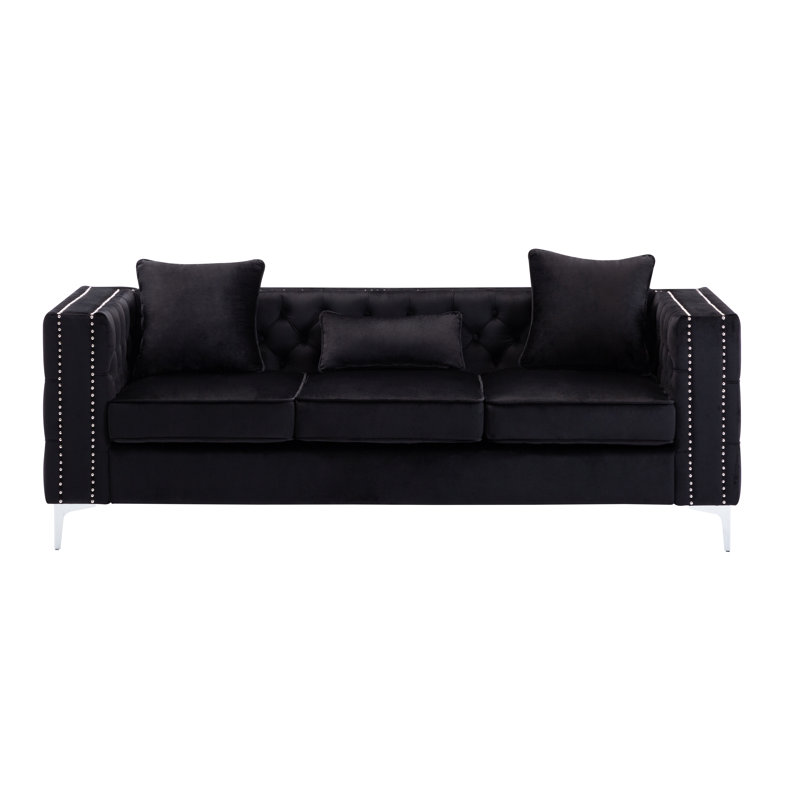 86'' Velvet Sofa, Black
