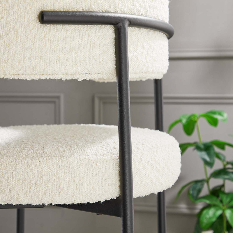 Ivory Boucle Fabric and Black Metal Adjustable Bar Stools, Set of 2