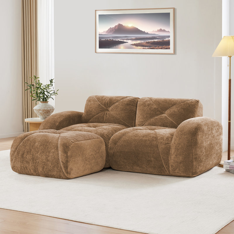 Canapé en forme de L de 80,3 po, tissu velours doux, conception capitonnée, éponge haute densité 32D, aucun assemblage requis, conception ergonomique au bas, conception antidérapante, repose-pieds mobile pour le salon