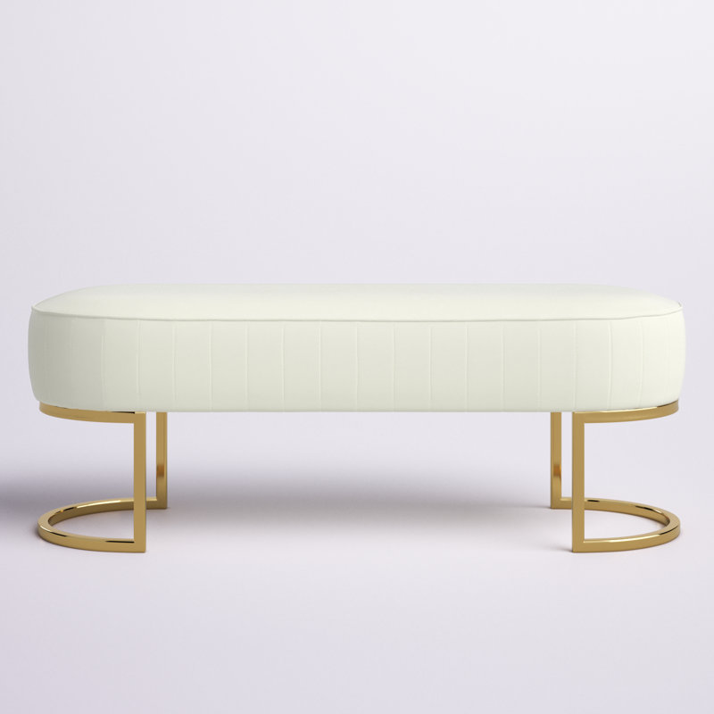 Ferdinand 48" W Velvet Upholstered Living Room Bench with Horseshoe-shaped Metal Legs, Ivory