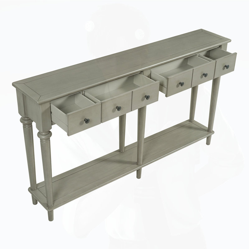 Retro Console Table with Open Shelf, Gray Wash