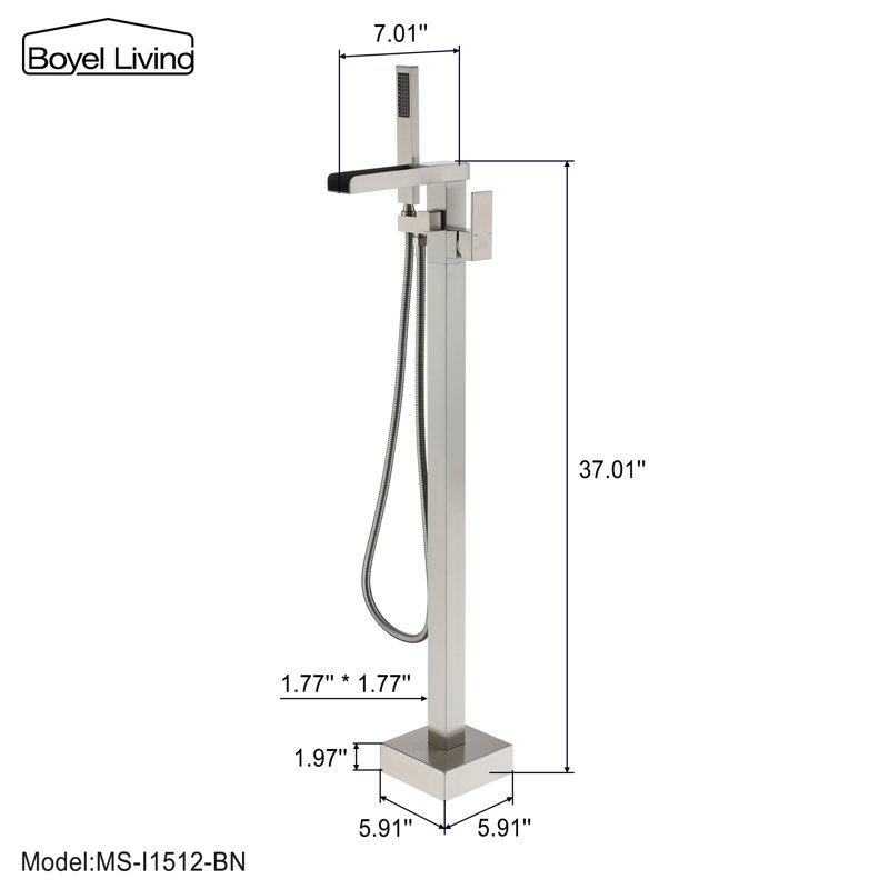 1 Handle Floor Clawfoot Tub Faucet with Diverter, Brushed Nickel
