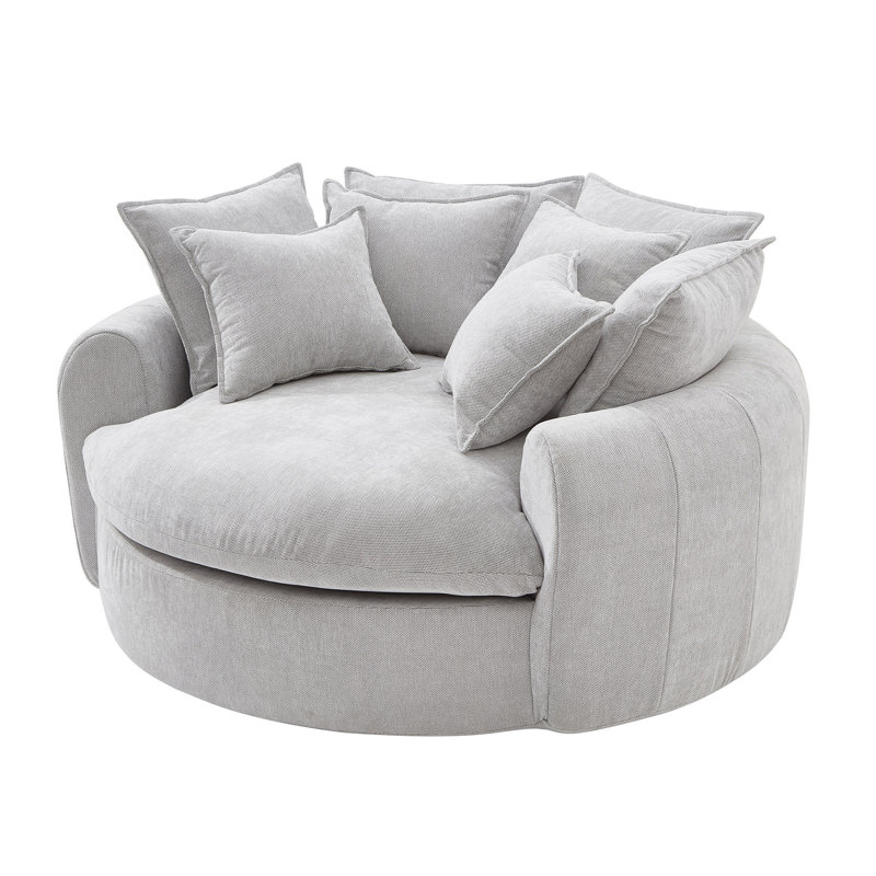 Fauteuil demi-tonneau rembourré avec 8 coussins, Gris clair
