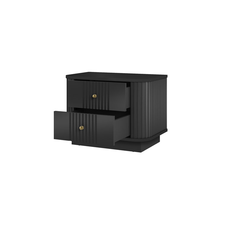 Vesper 56cm W Manufactured Wood Bedside Table, Black/Gold