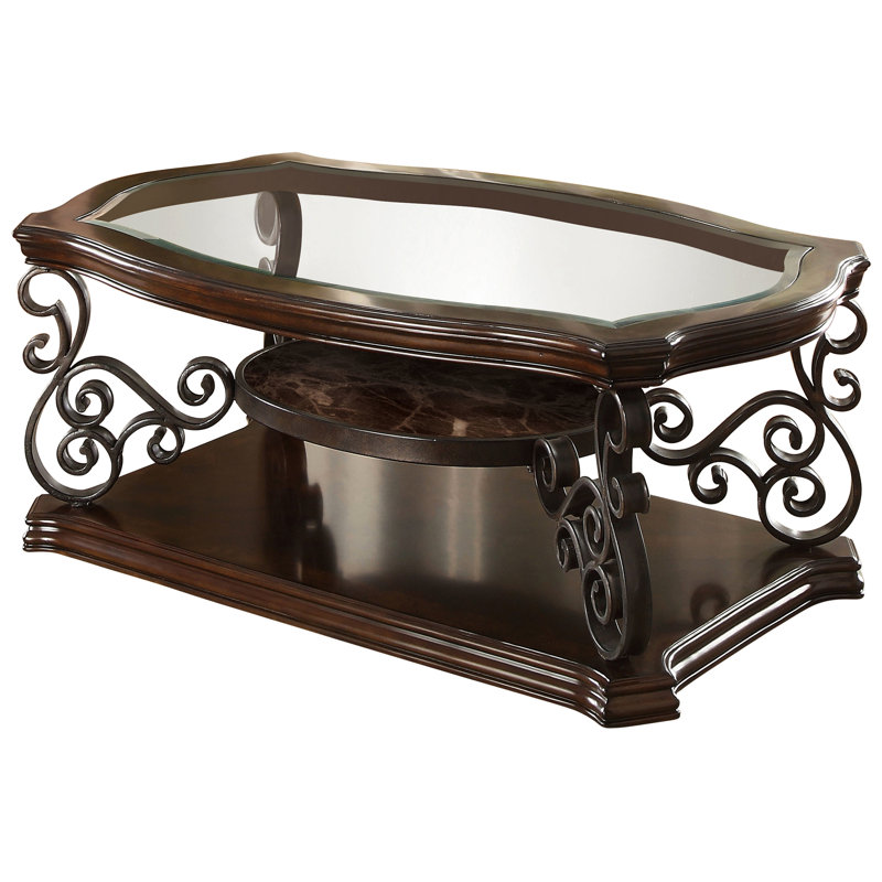 Table basse rectangulaire à 2 tablettes avec plateau en verre, finition rouge riche, revêtement en tissu doux, grande surface pour exposer des objets, base en piédestal, surface de vie principale idéale, H 20,5 po x l 51,93 po, profondeur de 32,5 po