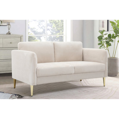 Velours côtelé de 59,42 po de style Mid-Century, 5,5 coussins épais et support ergonomique, convient aux petits espaces, accoudoirs carrés, dossier à coussin de largeur moderne, avec bords arrondis, convient aux salons