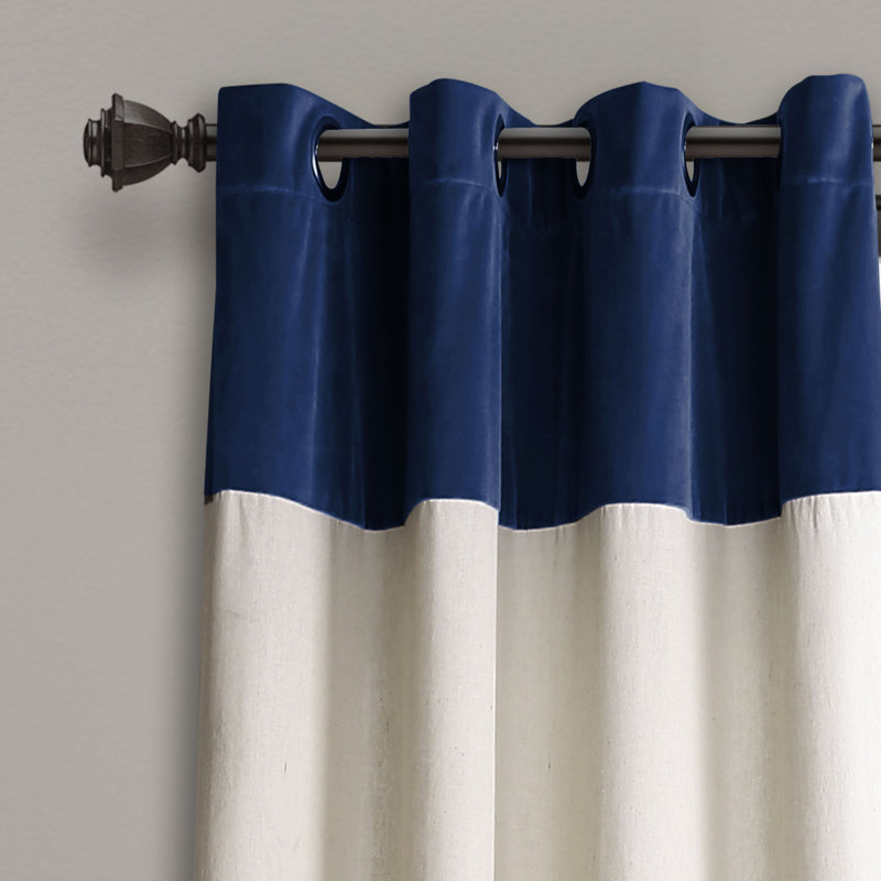 Milo Linen Semi Sheer Curtain Pair, Navy