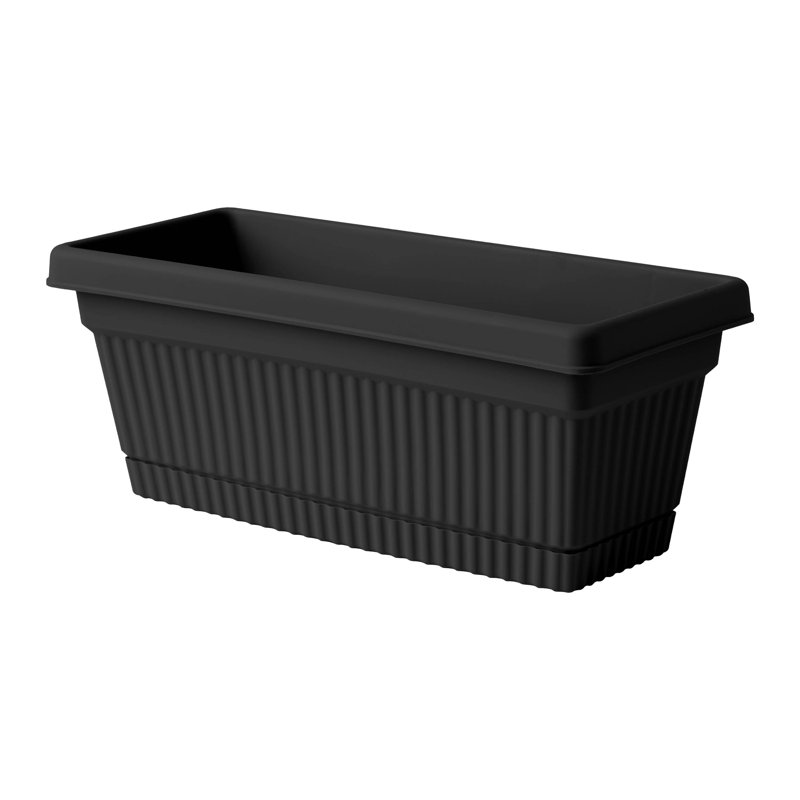 Vaneka 18-in Width Plastic Fluted Window Box Planter With Saucer Tray, Black