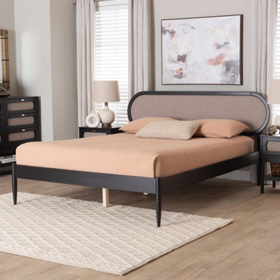 Euradell Baxton Studio Shirin Mid-Century Beige Fabric And Black Wood Queen Platform Bed by Lark Manor