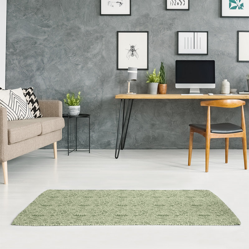 Tapis de zone verte fait main, Rectangle 5 pi x 7 pi