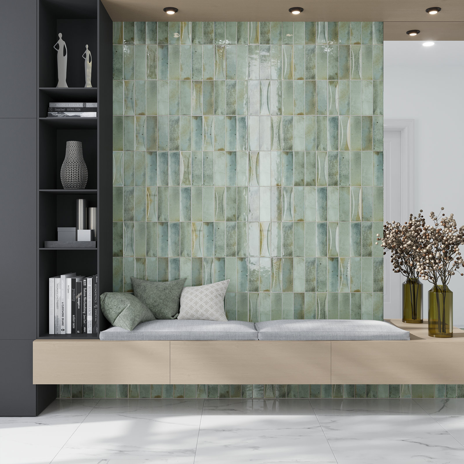 Antiek 3" x 8" Ceramic Subway Tile, Sage Green