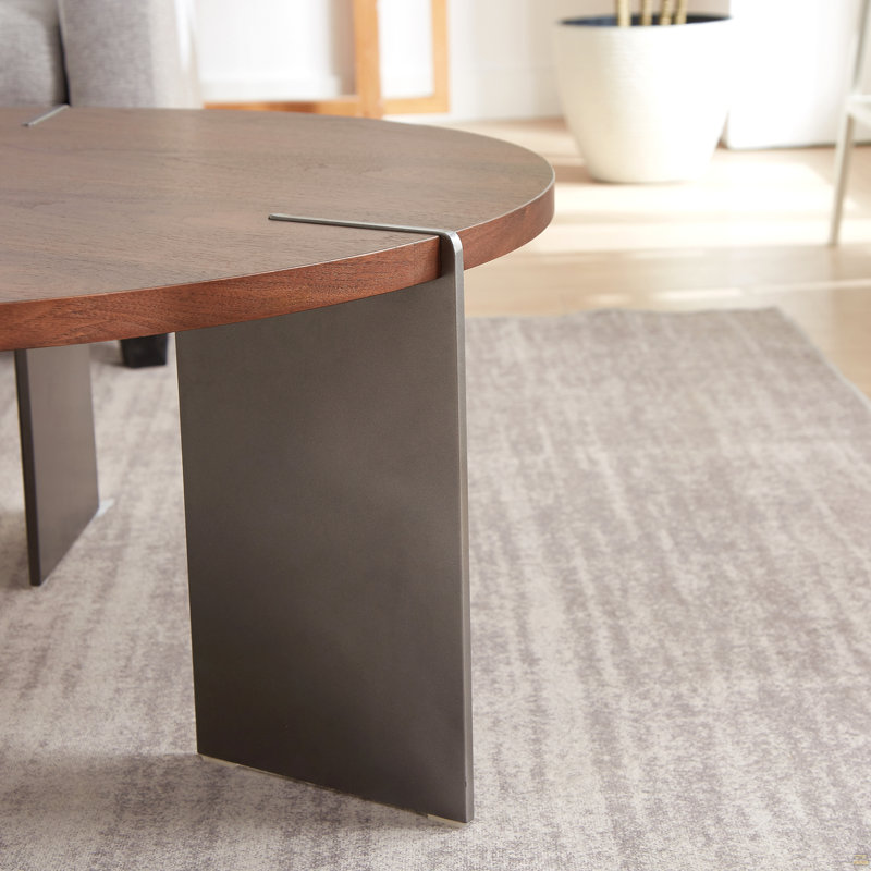 Table basse ronde en bois de noyer, Marron foncé