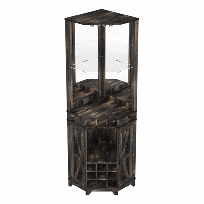 Corner Bar Storage Cabinet, Farmhouse Wine Cabinet With Glass Rack For Dining Room, Living Room, Kitchen by Ophelia & Co.