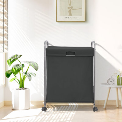 Panier à linge roulant avec couvercle, trieur de linge de 85 litres avec roulettes, panier à linge, chariot à linge pour roulettes pour petit espace, noir