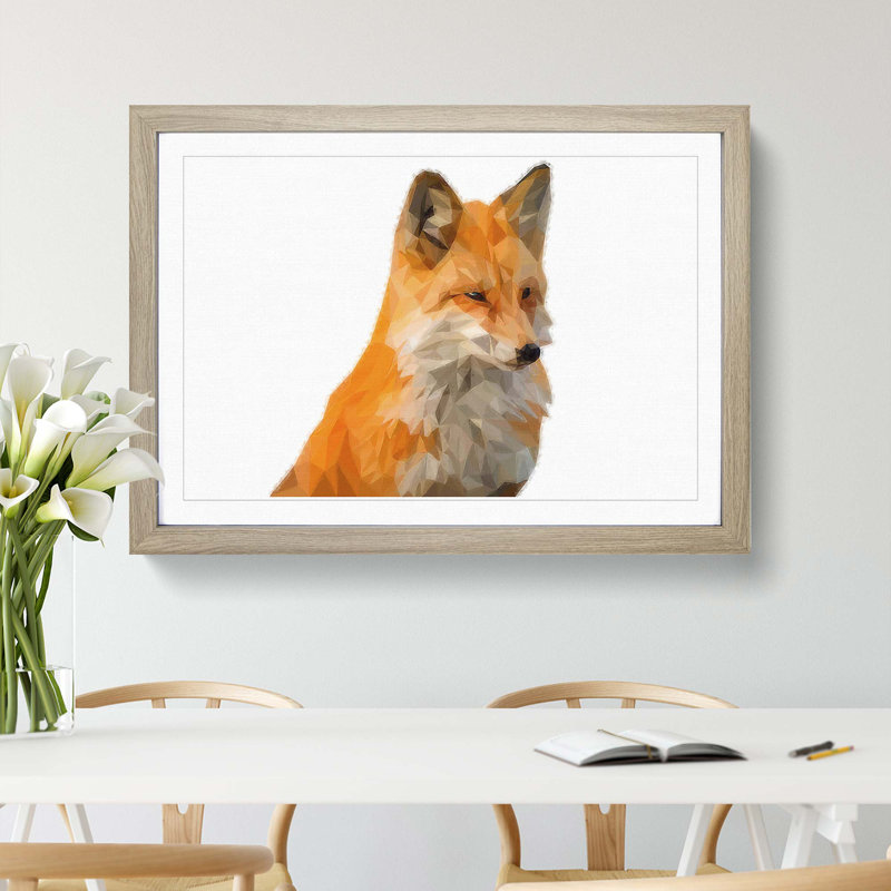 Geometric Red Fox in Abstract - Framed Print, Oak Framed, 62cm H x 87cm W x 2cm D