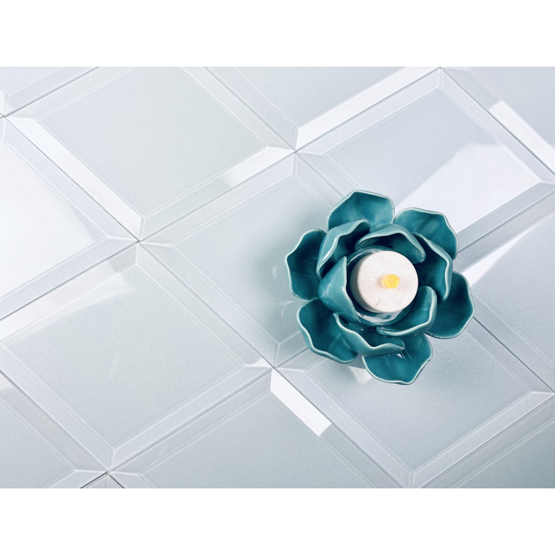 Frosted Elegance 6 in. x 8 in. Diamond Grade Glass Beveled Peel and Stick Wall Tile