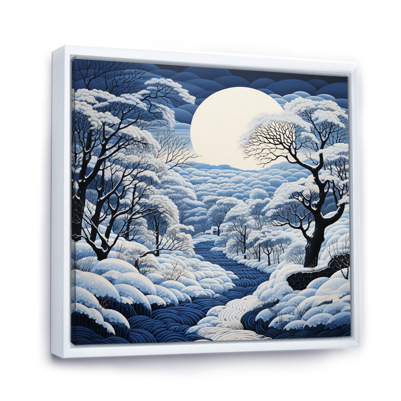 «Snow Winters Moon Solitude II», reproduction sur toile, Cadre flottant blanc, H 24 po x l 24 po x P 1 po