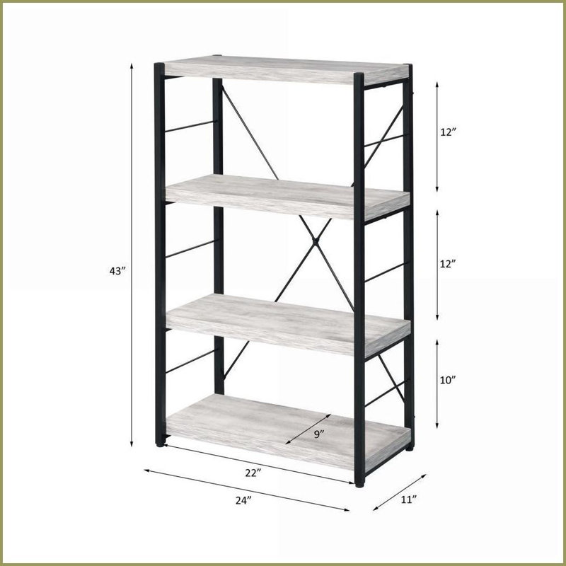Bookshelf, Etagere Style with 3 Compartments | Antique White &amp; Black | Metal, Synthetic Wood, Antique White/Black