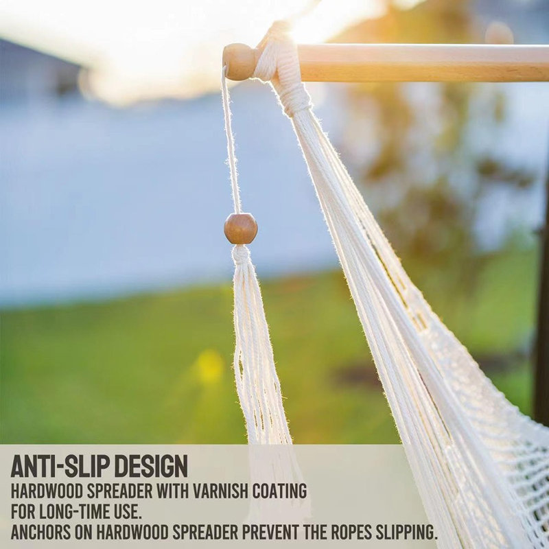 XL Brown Cotton-Polyester Rope Hanging Hammock Chair with Hardwood Spreader Bar