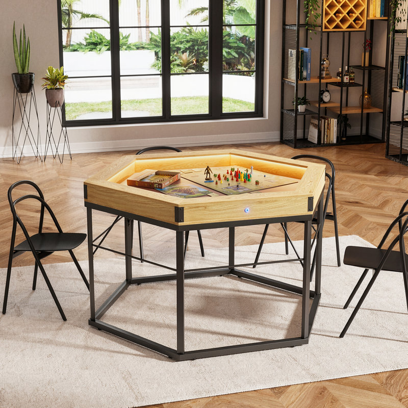 Table de jeu hexagonale DEL pour 6 joueurs, idéale pour les fêtes et les familles.