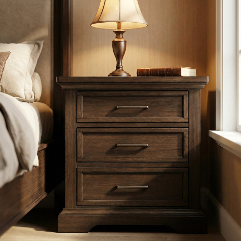 Solid Wood 3-Drawer Nightstand Bedside Table