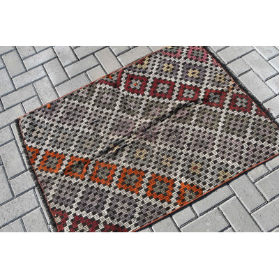 Tapis kilim turc antique dans des tons verts distinctifs en laine de haute qualité rouge / vert