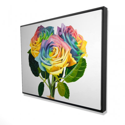 Bouquet Of Rainbow Roses Print On Canvas